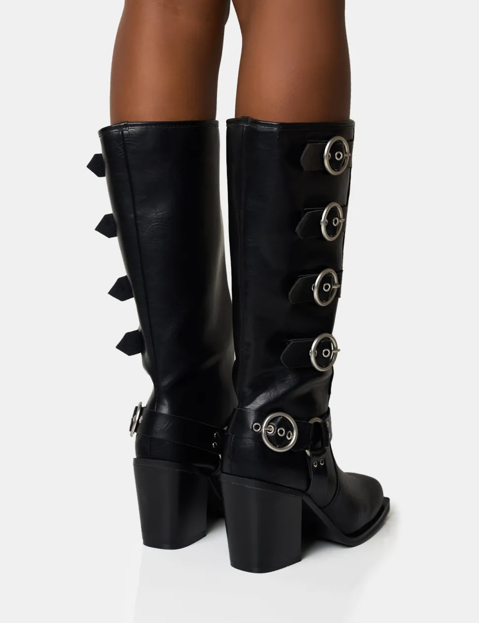 Clearance Fetish Pu Buckle Detail Knee High Boots Heeled Boots