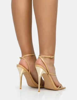 Sale Fillipa Nude Pu Strappy Square Toe Metal Stiletto Heels Barely There Heels | Square Toe Heels
