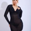 Hot Fine Knit Draped Cowl Neck Long Sleeve Mini Dress Dresses