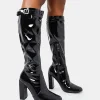 Flash Sale First Class Buckle Strap Detail Knee High Block Heeled Boots Diamante Heels | Block Heels