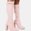 Store First Class Dusty Buckle Strap Knee High Block Heeled Boots Diamante Heels | Block Heels
