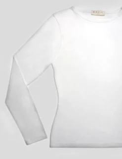 Hot FITTED LONG SLEEVE T-SHIRT WHITE Curve | Sculpt & Leisure