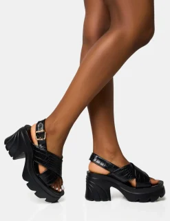 Clearance Flare Cross Strap Chunky Mid Heel Sandals Platform Heels | Mid Heels