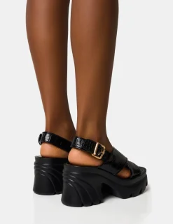 Clearance Flare Cross Strap Chunky Mid Heel Sandals Platform Heels | Mid Heels