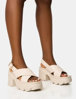 Fashion Flare Cross Strap Chunky Mid Heel Sandals Platform Heels | Mid Heels