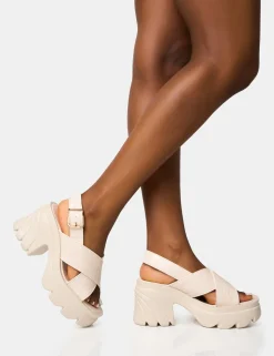 Fashion Flare Cross Strap Chunky Mid Heel Sandals Platform Heels | Mid Heels