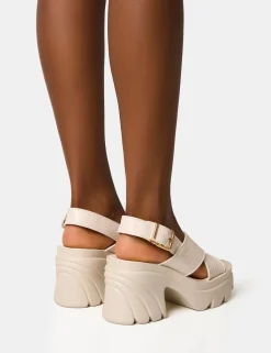 Fashion Flare Cross Strap Chunky Mid Heel Sandals Platform Heels | Mid Heels