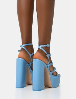 Best Sale Flawless Baby Patent Buckle Strap Round Toe Platform Block Heels Block Heels | Platform Heels