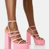 Best Flawless Baby Patent Buckle Strap Round Toe Platform Block Heels Pink Heels | Platform Heels