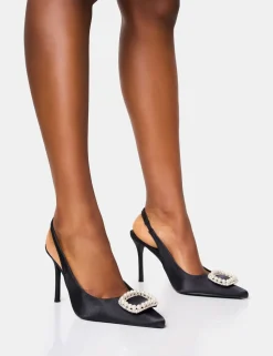 Best Flora Pearl Encrusted Slingback Court Heels Court Heels | Block Heels