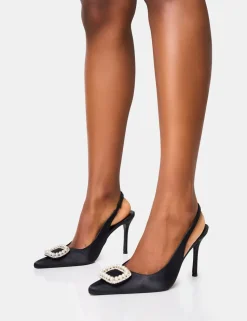Best Flora Pearl Encrusted Slingback Court Heels Court Heels | Block Heels