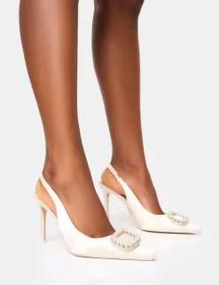Fashion Flora Pearl Encrusted Slingback Court Heels Court Heels | Block Heels