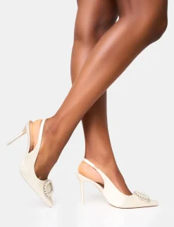 Fashion Flora Pearl Encrusted Slingback Court Heels Court Heels | Block Heels