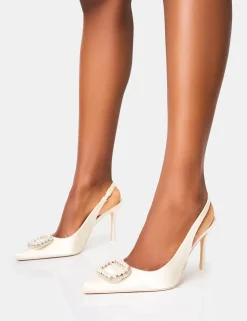 Fashion Flora Pearl Encrusted Slingback Court Heels Court Heels | Block Heels