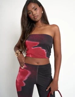 Online Floral Print Slinky Bandeau Top Black Sculpt & Leisure | Kaiia The Label