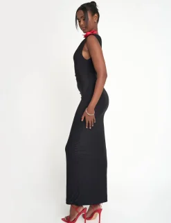 Store Flower Trim Dropped Shoulder Luxe Slinky Maxi Dress Sculpt & Leisure | Kaiia The Label