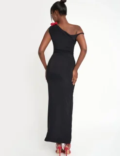 Store Flower Trim Dropped Shoulder Luxe Slinky Maxi Dress Sculpt & Leisure | Kaiia The Label