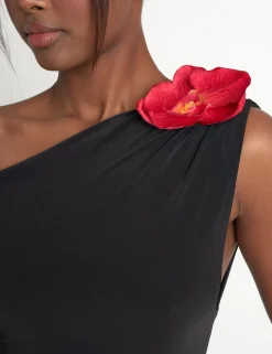 Store Flower Trim Dropped Shoulder Luxe Slinky Maxi Dress Sculpt & Leisure | Kaiia The Label