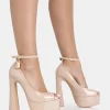 Shop Formation Nude Patent Padlock Detail Chunky Square Platform Heels Square Toe Heels | Block Heels