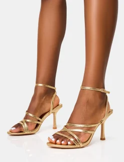 Discount Free Spirit Strappy Round Toe Mid Heels Back In Stock | Gold Heels