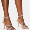 Fashion Free Spirit Silver Strappy Round Toe Mid Heels Wide Fit Heels | Wide Fit Heels