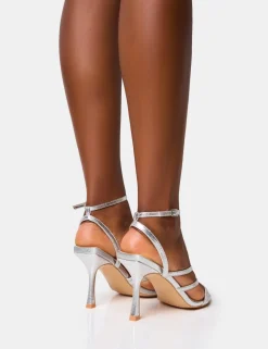 Fashion Free Spirit Silver Strappy Round Toe Mid Heels Wide Fit Heels | Wide Fit Heels