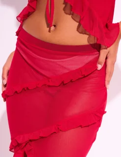 Cheap Frill Detail Mesh Slit Maxi Skirt Co-Ord Co-ords | Skirts