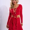 Hot Frill Detail Tie Front Cardigan Top Co-ords | Tops
