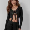 Flash Sale Frill Detail Tie Front Cardigan Top Black Co-ords | Tops