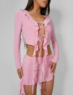 Clearance Frill Detail Tie Front Cardigan Top Baby Co-ords | Tops
