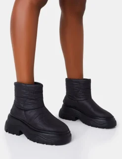 Best Frostbite Nylon Quilted Chunky Sole Ankle Boots Chunky Boots | Ankle Boots