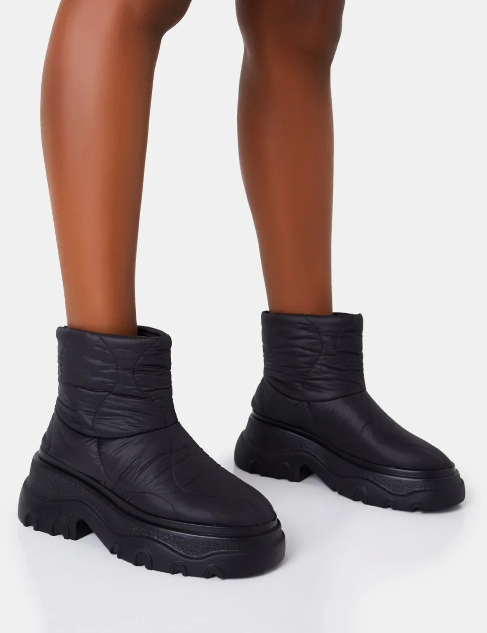 Best Frostbite Nylon Quilted Chunky Sole Ankle Boots Chunky Boots | Ankle Boots