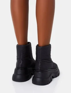 Best Frostbite Nylon Quilted Chunky Sole Ankle Boots Chunky Boots | Ankle Boots