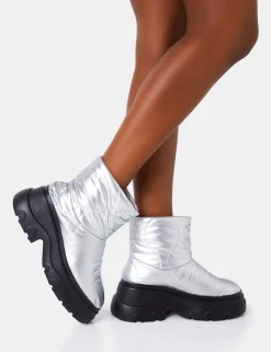 Outlet Frostbite Metallic Nylon Quilted Chunky Sole Ankle Boots Chunky Boots | Ankle Boots