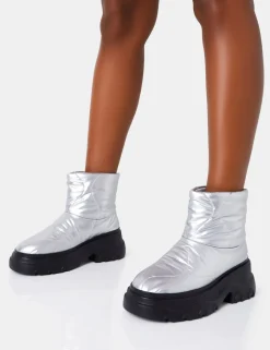 Outlet Frostbite Metallic Nylon Quilted Chunky Sole Ankle Boots Chunky Boots | Ankle Boots