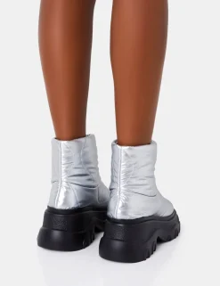 Outlet Frostbite Metallic Nylon Quilted Chunky Sole Ankle Boots Chunky Boots | Ankle Boots