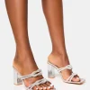 Discount Frosted Diamante Knot Detail Block Heels Diamante Heels | Silver Heels