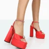 Store Frozen Satin Sparkly Diamante Strap Open Toe Block Platform Heels Diamante Heels | Block Heels