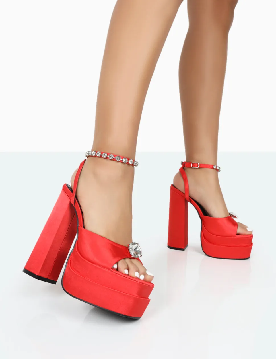 Store Frozen Satin Sparkly Diamante Strap Open Toe Block Platform Heels Diamante Heels | Block Heels