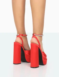 Store Frozen Satin Sparkly Diamante Strap Open Toe Block Platform Heels Diamante Heels | Block Heels