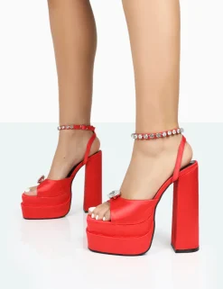 Store Frozen Satin Sparkly Diamante Strap Open Toe Block Platform Heels Diamante Heels | Block Heels