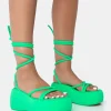 Sale Full Moon Lime Nylon Lace Up Chunky Platform Sandals Flats