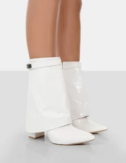 New Fyre Croc Pointed Toe Block Heeled Ankle Boots Heeled Boots | Ankle Boots