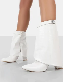New Fyre Croc Pointed Toe Block Heeled Ankle Boots Heeled Boots | Ankle Boots
