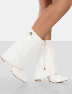 Sale Fyre Croc Pointed Toe Block Heeled Ankle Boots Heeled Boots | Ankle Boots