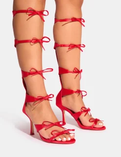 New Gaya High Leg Bow Detail Mid Heels Bow Heels | Mid Heels