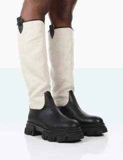 Flash Sale Genius PU Knee High Linen Platform Chunky Sole Boots Knee High Boots | Long Boots