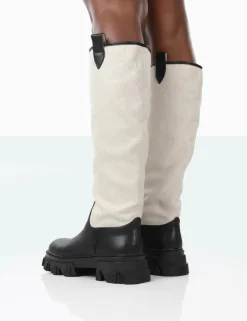 Flash Sale Genius PU Knee High Linen Platform Chunky Sole Boots Knee High Boots | Long Boots