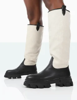 Flash Sale Genius PU Knee High Linen Platform Chunky Sole Boots Knee High Boots | Long Boots