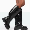 Store Genius Wide Fit Box Patent Knee High Chunky Sole Boots Wide Fit Boots | Wide Fit Boots